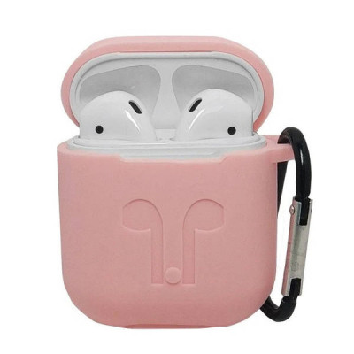 Чохол для AirPods силіконовий з карабіном Блідо-рожевий