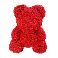 Ведмедик з серцем з 3D троянд Teddy Rose 40 см Червоний з червоним серцем+ подарункова упаковка