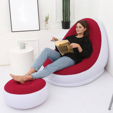 Надувний диван AIR SOFA | Надувне велюрове крісло з пуфом Червоний