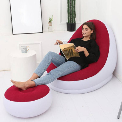 Надувний диван AIR SOFA | Надувне велюрове крісло з пуфом Червоний