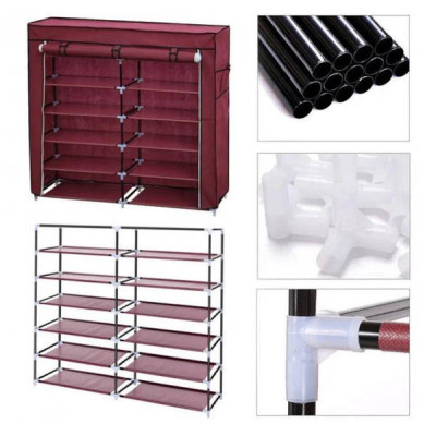 Тканинна подвійна шафа для взуття Shoe Cabinet 5 Layer 6510 Рожевий