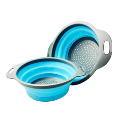 Дуршлаг силіконовий складаний великий + маленький Collapsible filter baskets круглий Блакитний