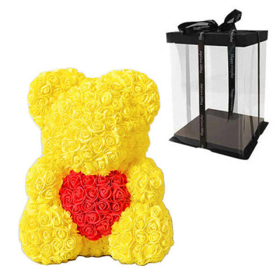 Ведмедик з серцем з 3D троянд Teddy Rose 40 см Жовтий + подарункова упаковка