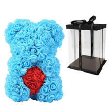 Ведмедик з серцем з 3D троянд Teddy Rose 40 см Блакитний + подарункова упаковка