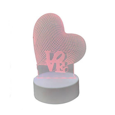 Настільний 3D-світильник на білій підставці Серце Love