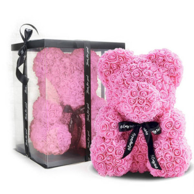 Ведмедик з 3D троянд Teddy Rose 40 см Рожевий + подарункова упаковка