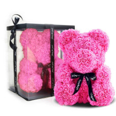 Ведмедик з 3D троянд Teddy Rose 40 см Малиновий + подарункова упаковка