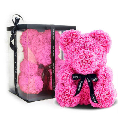 Ведмедик з 3D троянд Teddy Rose 40 см Малиновий + подарункова упаковка