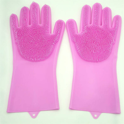 Силіконові рукавички для миття та чищення Magic Silicone Gloves з ворсом Рожеві