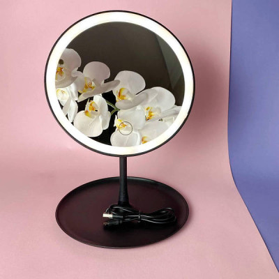 Кругле дзеркало з підсвічуванням Make Up Mirror 3 режими Чорне