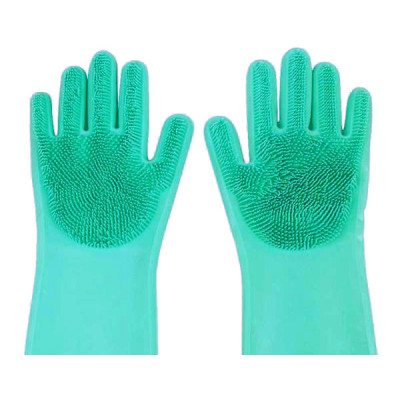 Силіконові рукавички для миття та чищення Magic Silicone Gloves з ворсом Бірюзові