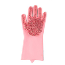 Силіконові рукавички для миття та чищення Magic Silicone Gloves з ворсом Пудрові