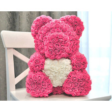 Ведмедик з серцем з 3D троянд Teddy Rose 40 см Рожевий з білим серцем + подарункова упаковка