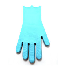 Силіконові рукавички для миття та чищення Magic Silicone Gloves з ворсом Світло-блакитні