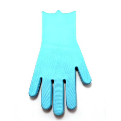 Силіконові рукавички для миття та чищення Magic Silicone Gloves з ворсом Світло-блакитні