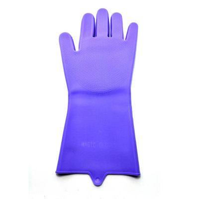 Силіконові рукавички для миття та чищення Magic Silicone Gloves з ворсом Бузкові