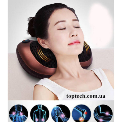 Портативний роликовий масажер в авто та для дому HOME CAR MASAGE PILLOW brown на 8 роликів