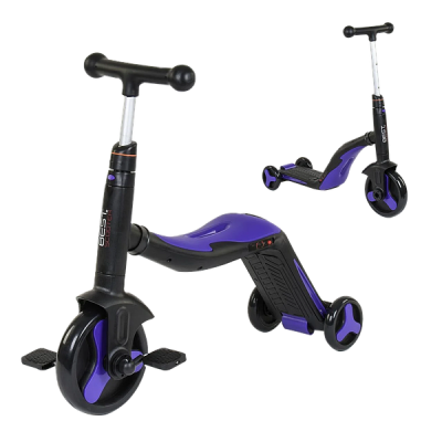 Cамокат-велобіг-велосипед 3 в 1 S 868 Best Scooter, 8 мелодій, колеса PU Синій
