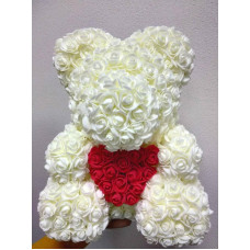 Ведмедик з серцем з 3D троянд Teddy Rose 40 см Шампанський + подарункова упаковка