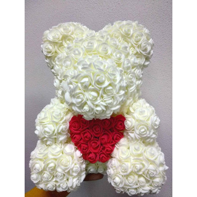 Ведмедик з серцем з 3D троянд Teddy Rose 40 см Шампанський + подарункова упаковка