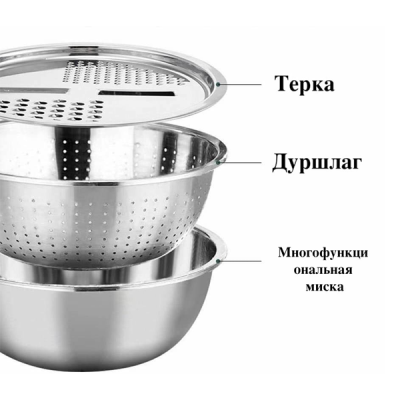 Кухонний набір 3 в 1 Терка для овочів зі зливним кошиком 26 см