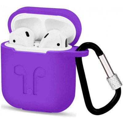 Чохол для AirPods силіконовий з карабіном Фіолетовий