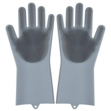 Силіконові рукавички для миття та чищення Magic Silicone Gloves з ворсом Сірі