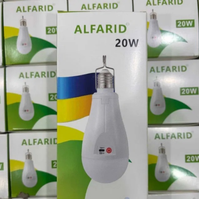 Лампочка світлодіодна з акумуляторами та гачком 2x18650 Alfarid 20w Біла